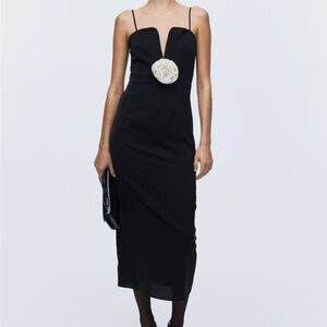 Black Dress with White Floral Detail